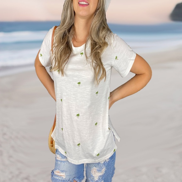 TShirt 100% Cotton Embrodery Palm Tree - Picture 1 of 1